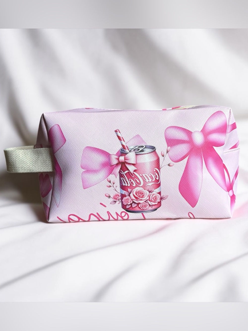 Pink Ribbon Print Coca-Cola Cosmetic Pouch